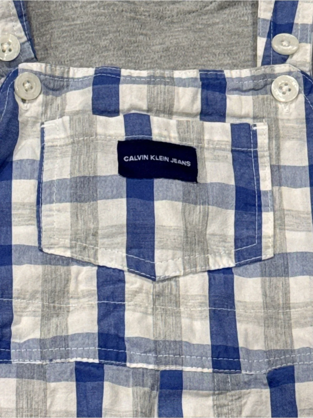 Calvin Klein Baby Boys Plaid Shortall Overalls Logo Tee size 24 months